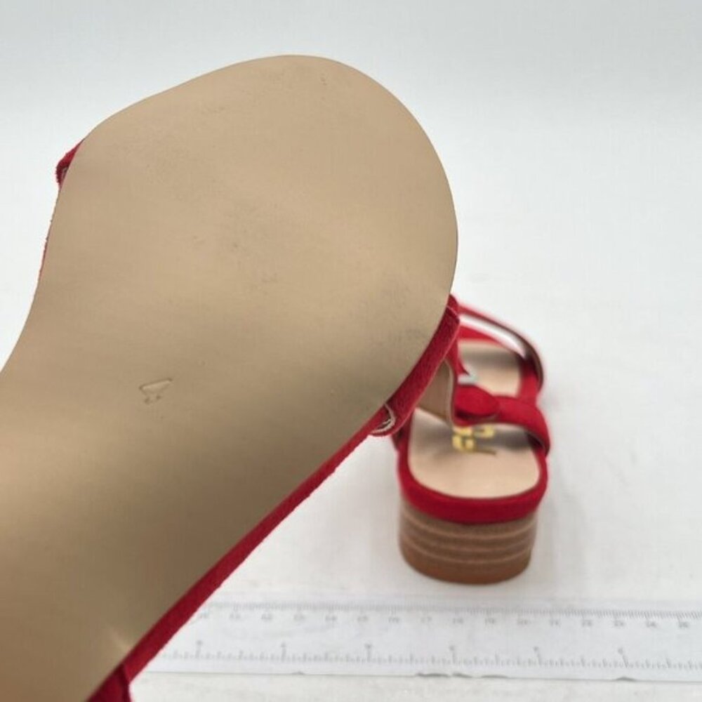 FSJ Red Suede Open Toe Block Low Heel Ankle Strap Sandals Comfort Summer Shoes - Picture 6 of 8